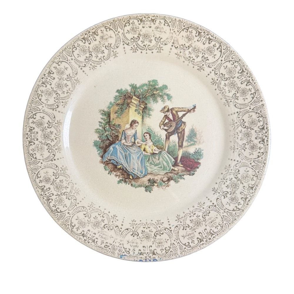 Triumph American‎ Limoges China D'Or Plate 22K Gold Filigree Fragonard Scene 10"